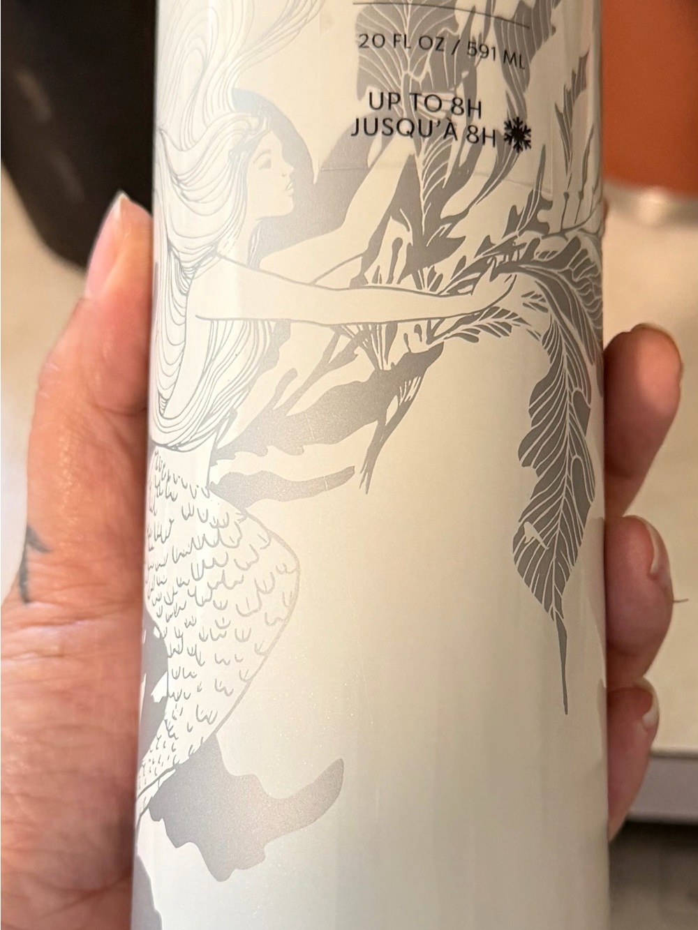 Starbucks Pearl White Tumbler with Black Text Base